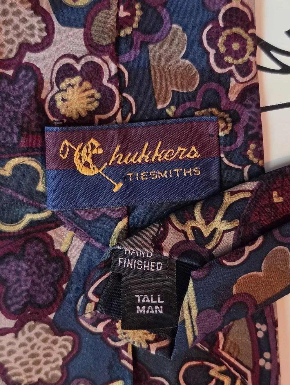 Chukkers Tiesmiths Vintage Silk Tie Extra Long XL Tall Man Purple Floral 62x3.75